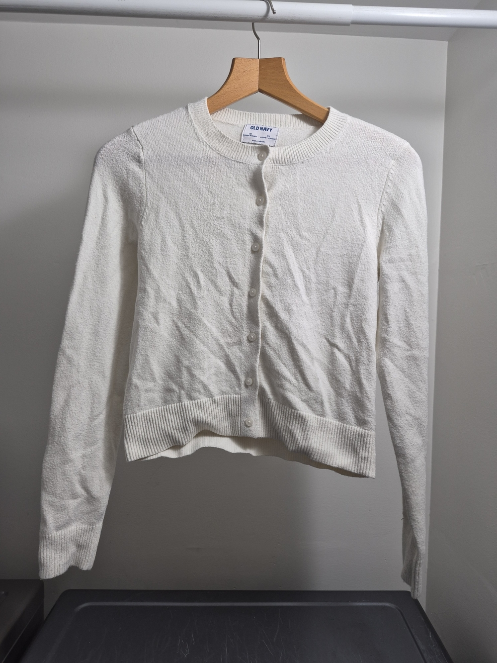 Old Navy Women's Cream Button Front Crewneck Cardigan
